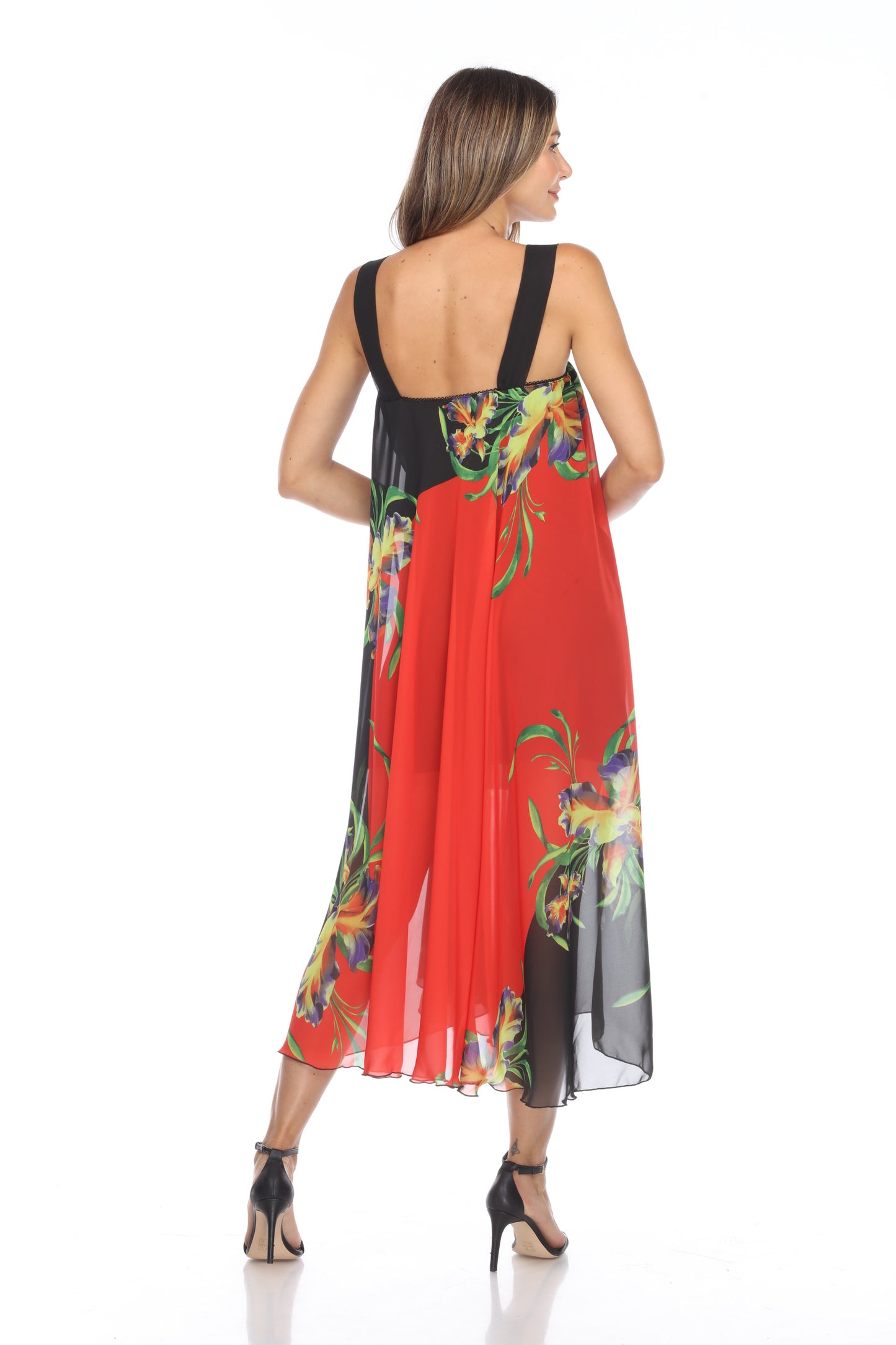 Circular Chiffon Flower Print Long Dress
