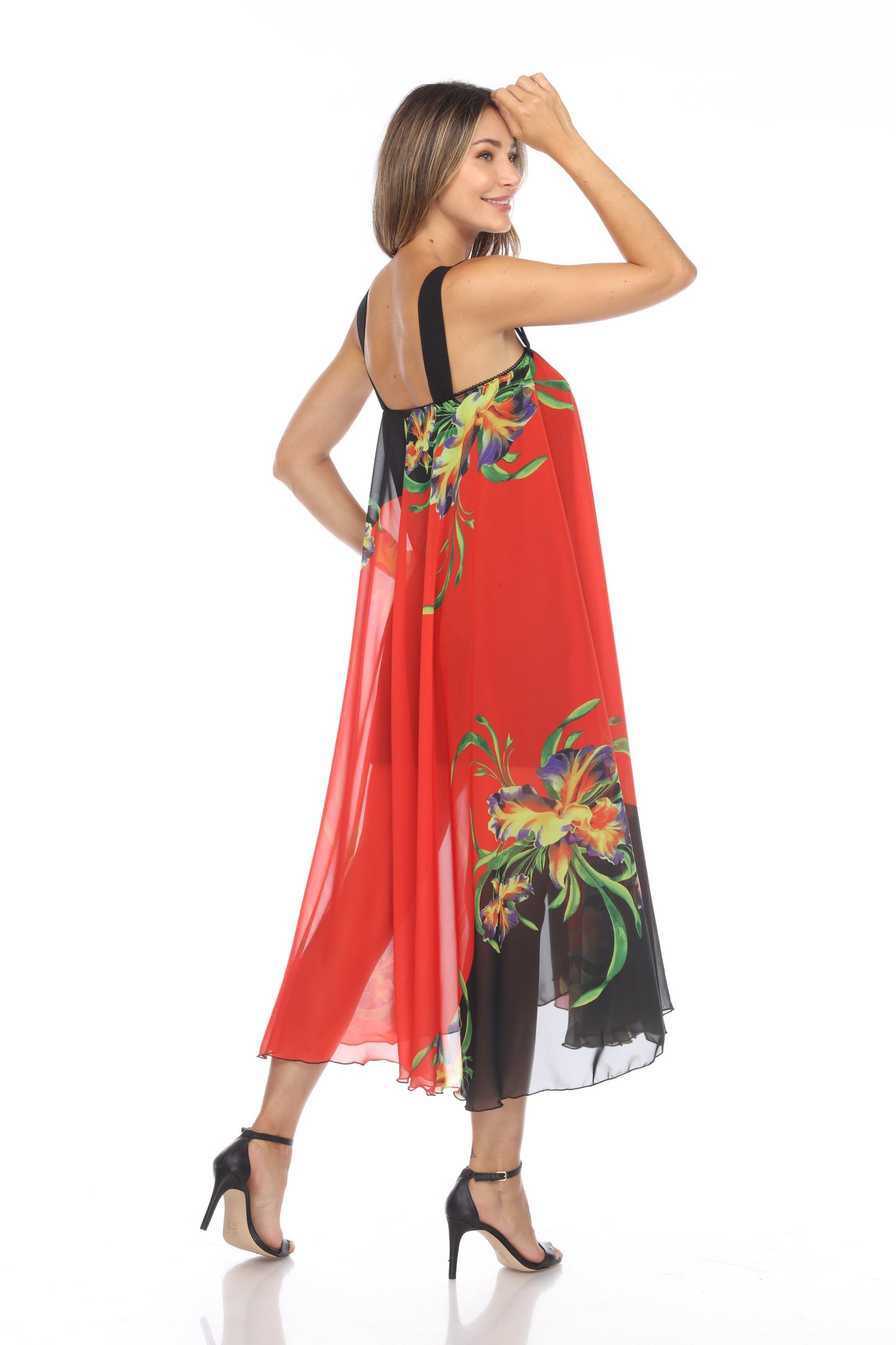 Circular Chiffon Flower Print Long Dress