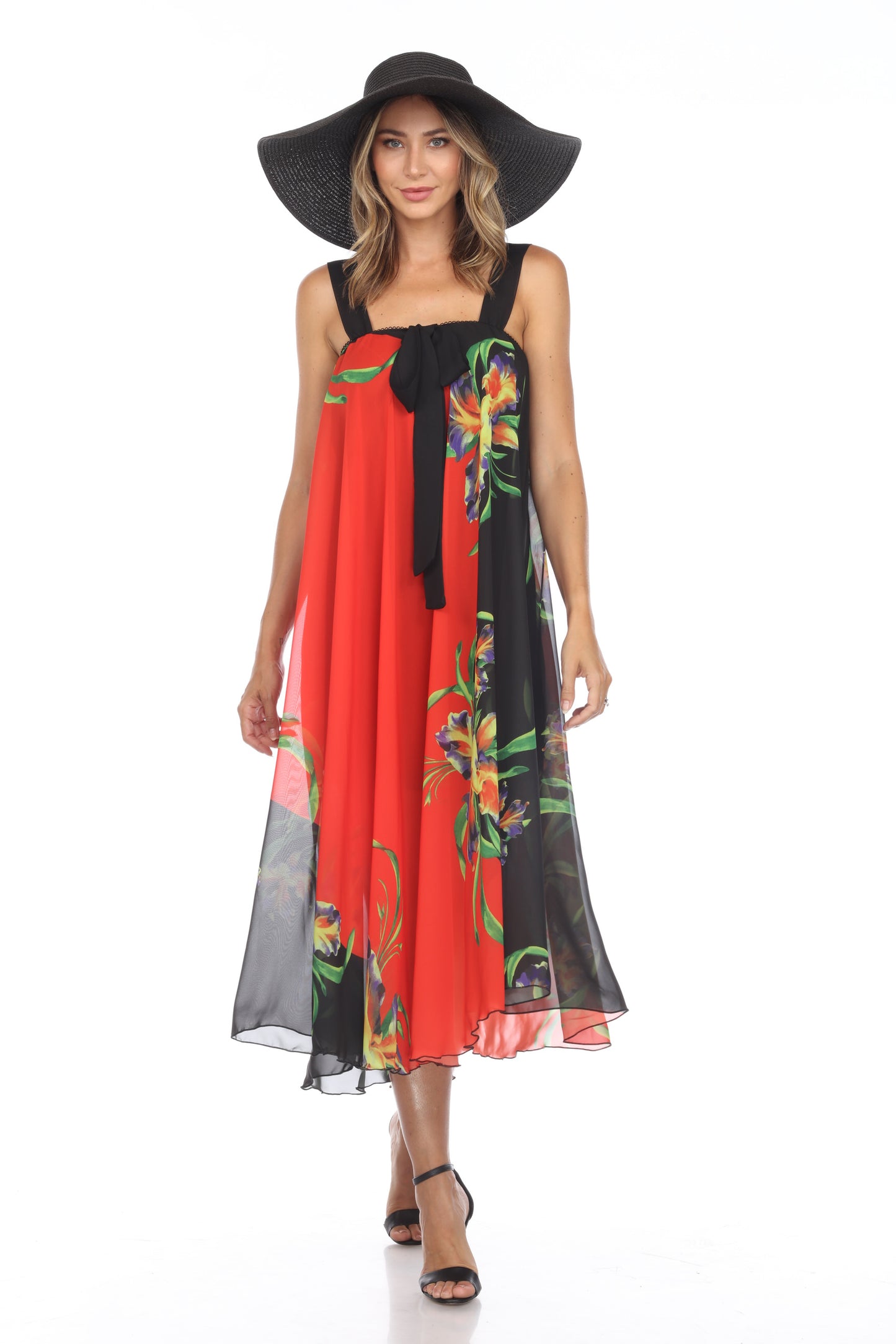 Circular Chiffon Flower Print Long Dress