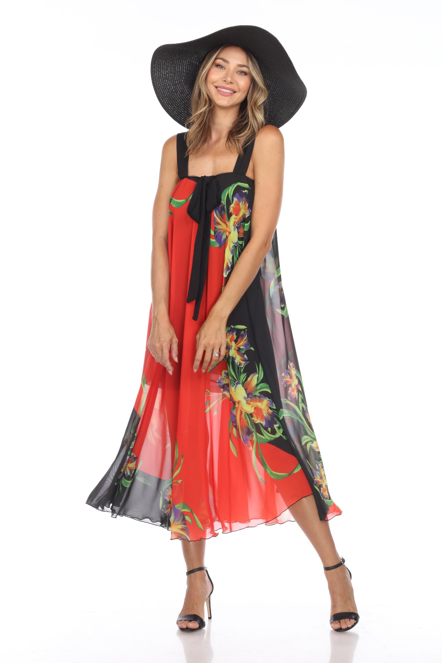 Circular Chiffon Flower Print Long Dress