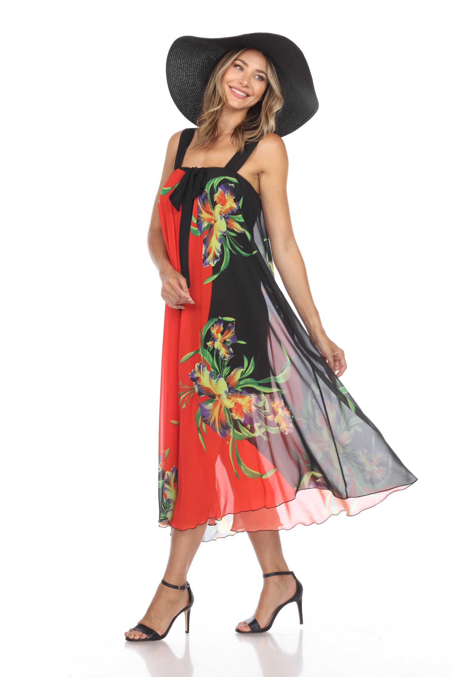 Circular Chiffon Flower Print Long Dress