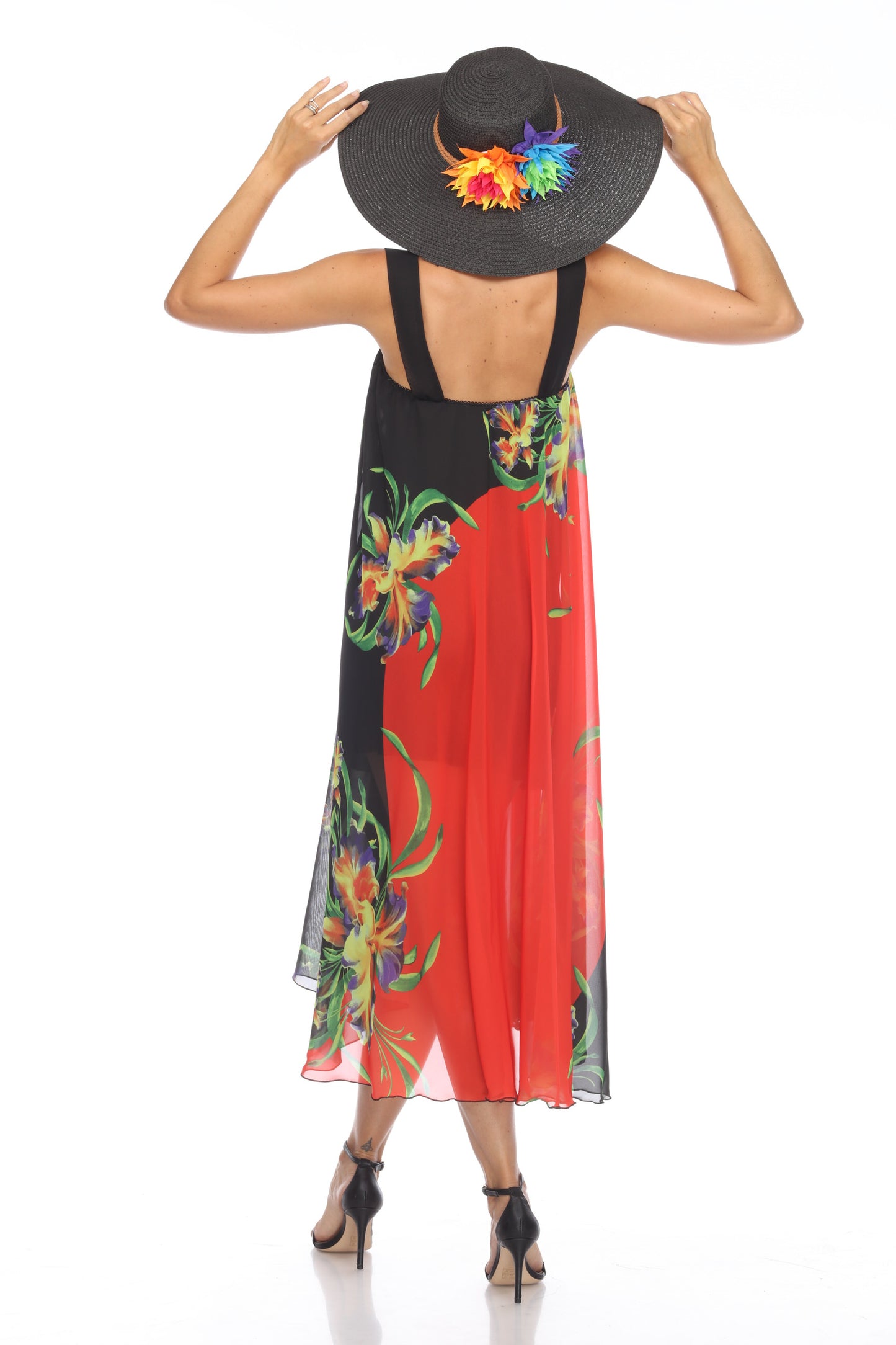 Circular Chiffon Flower Print Long Dress