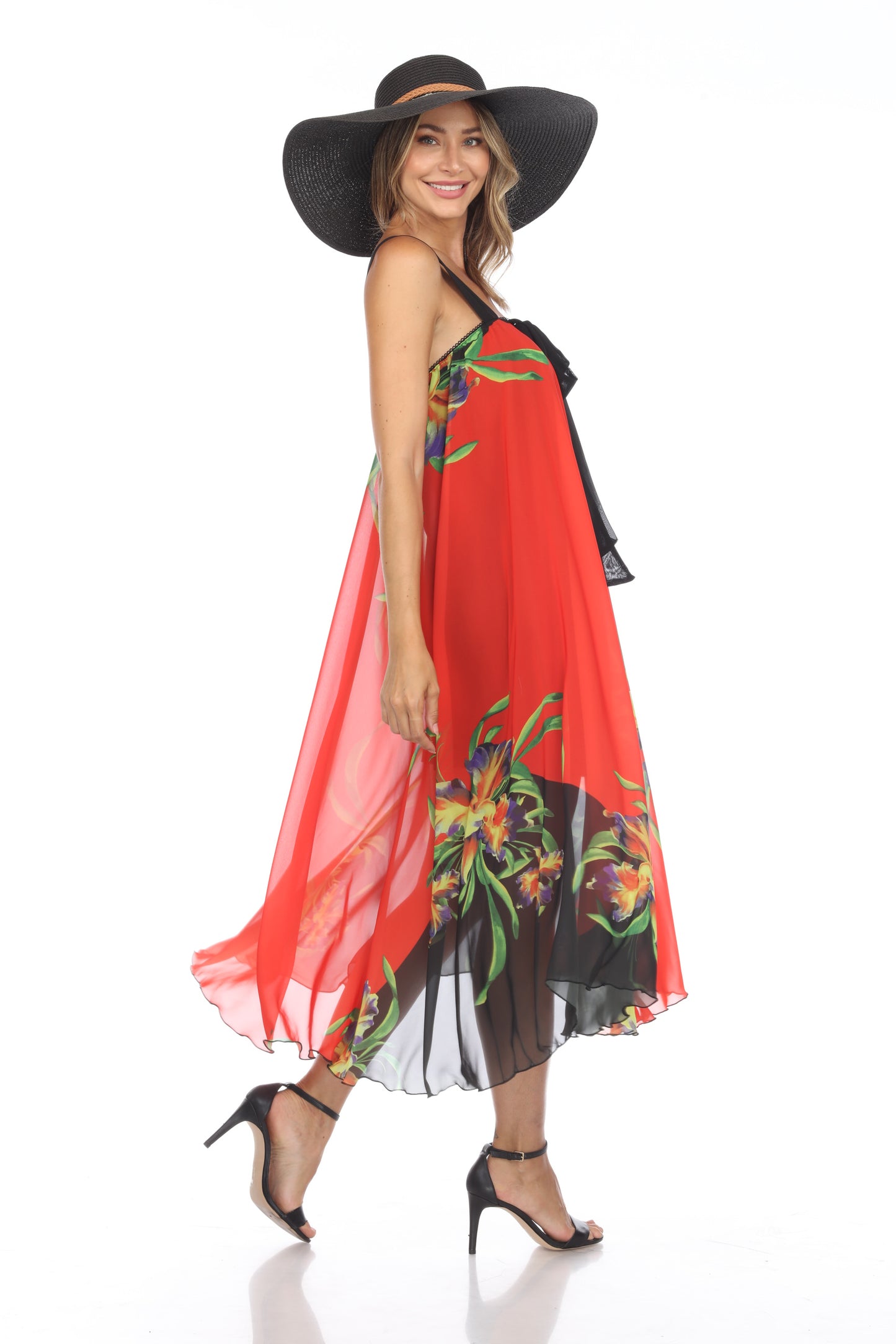 Circular Chiffon Flower Print Long Dress