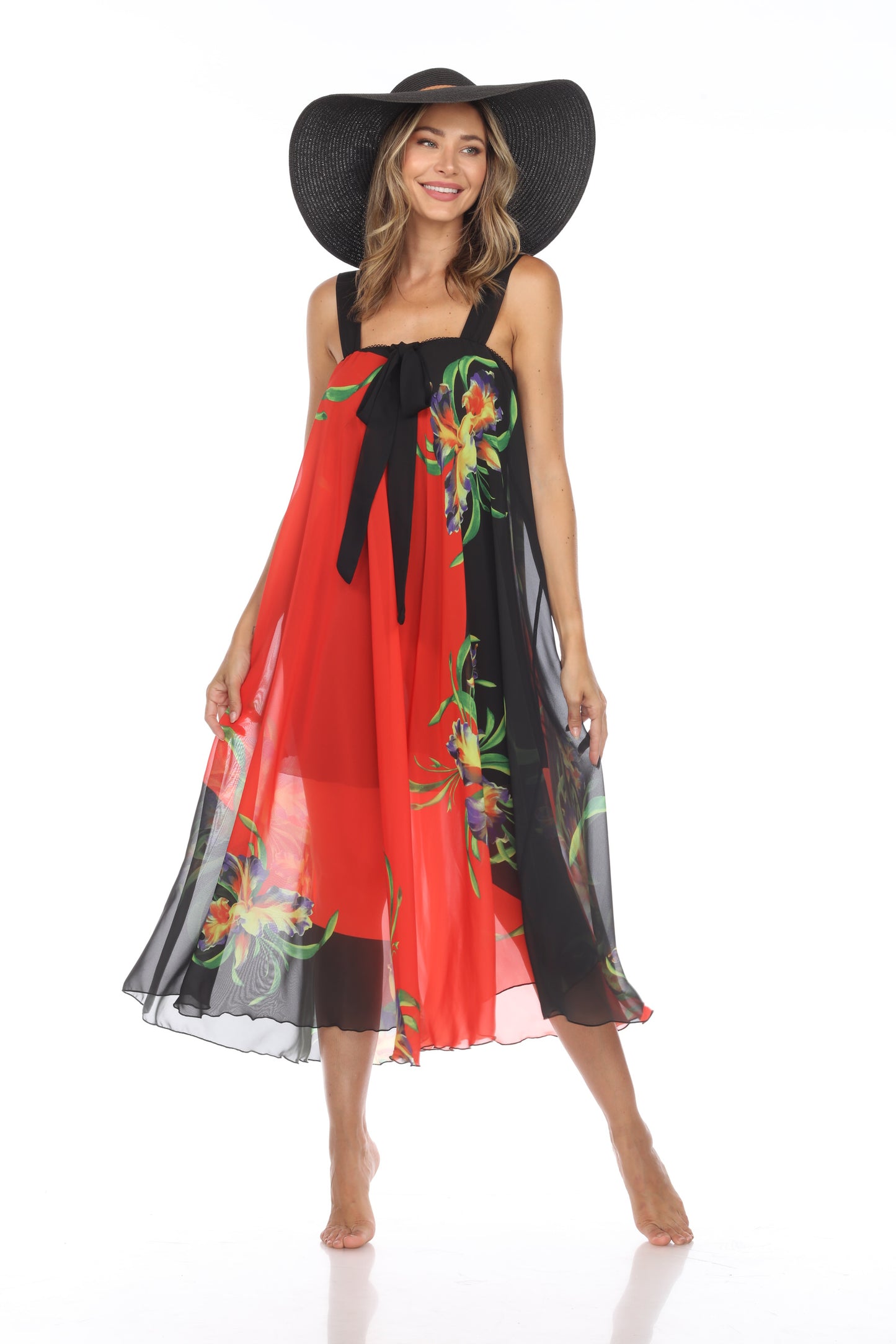 Circular Chiffon Flower Print Long Dress