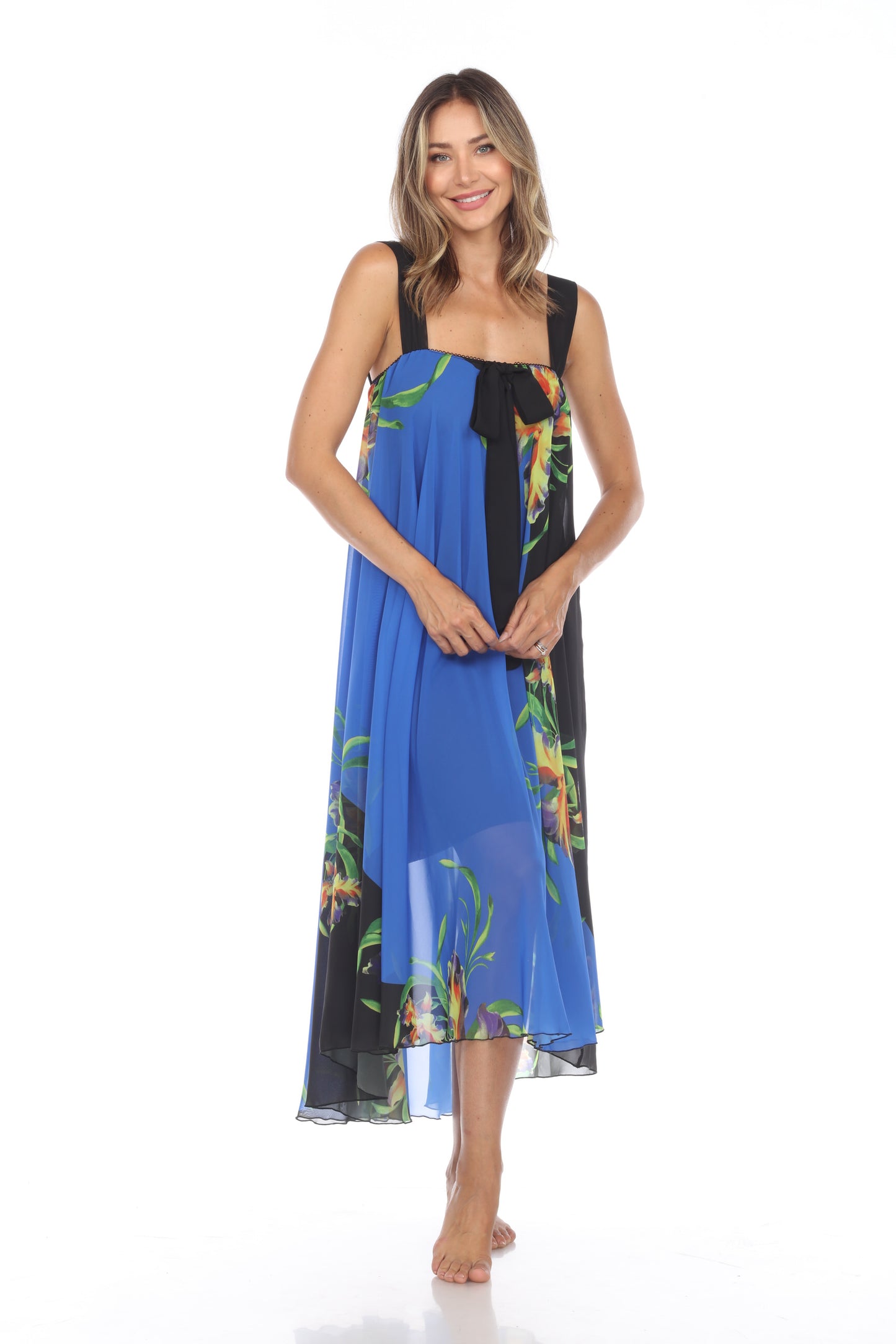 Circular Chiffon Flower Print Long Dress