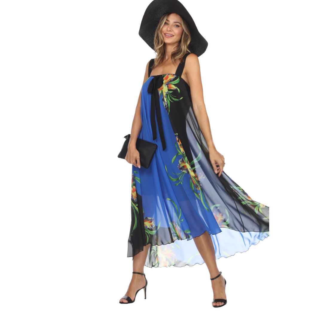 Circular Chiffon Flower Print Long Dress