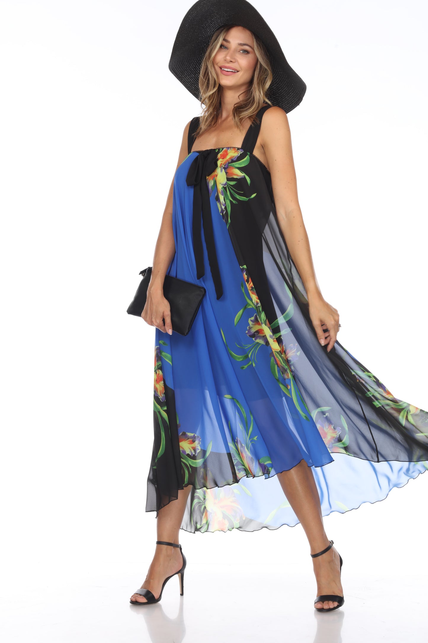 Circular Chiffon Flower Print Long Dress