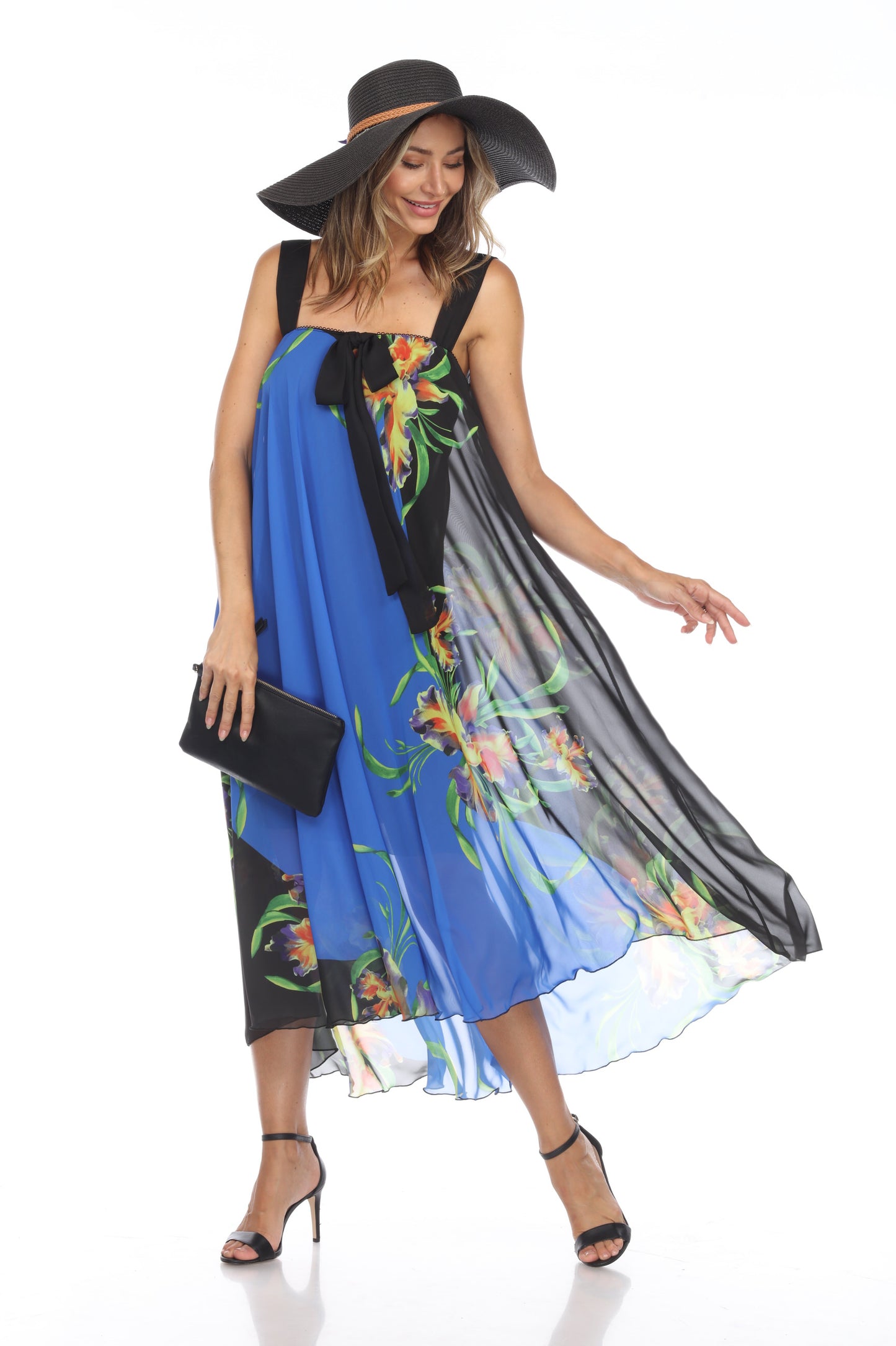 Circular Chiffon Flower Print Long Dress