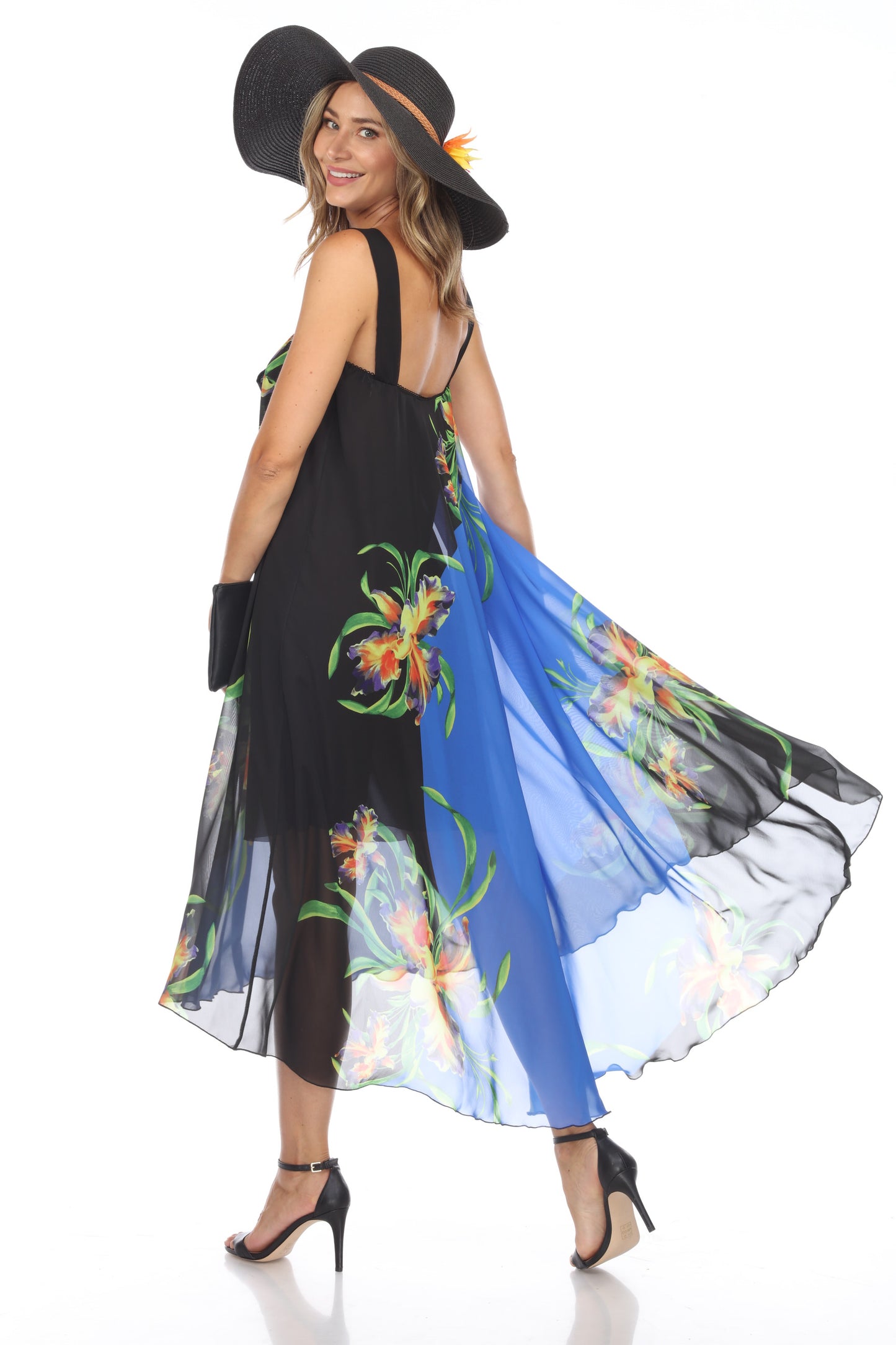 Circular Chiffon Flower Print Long Dress