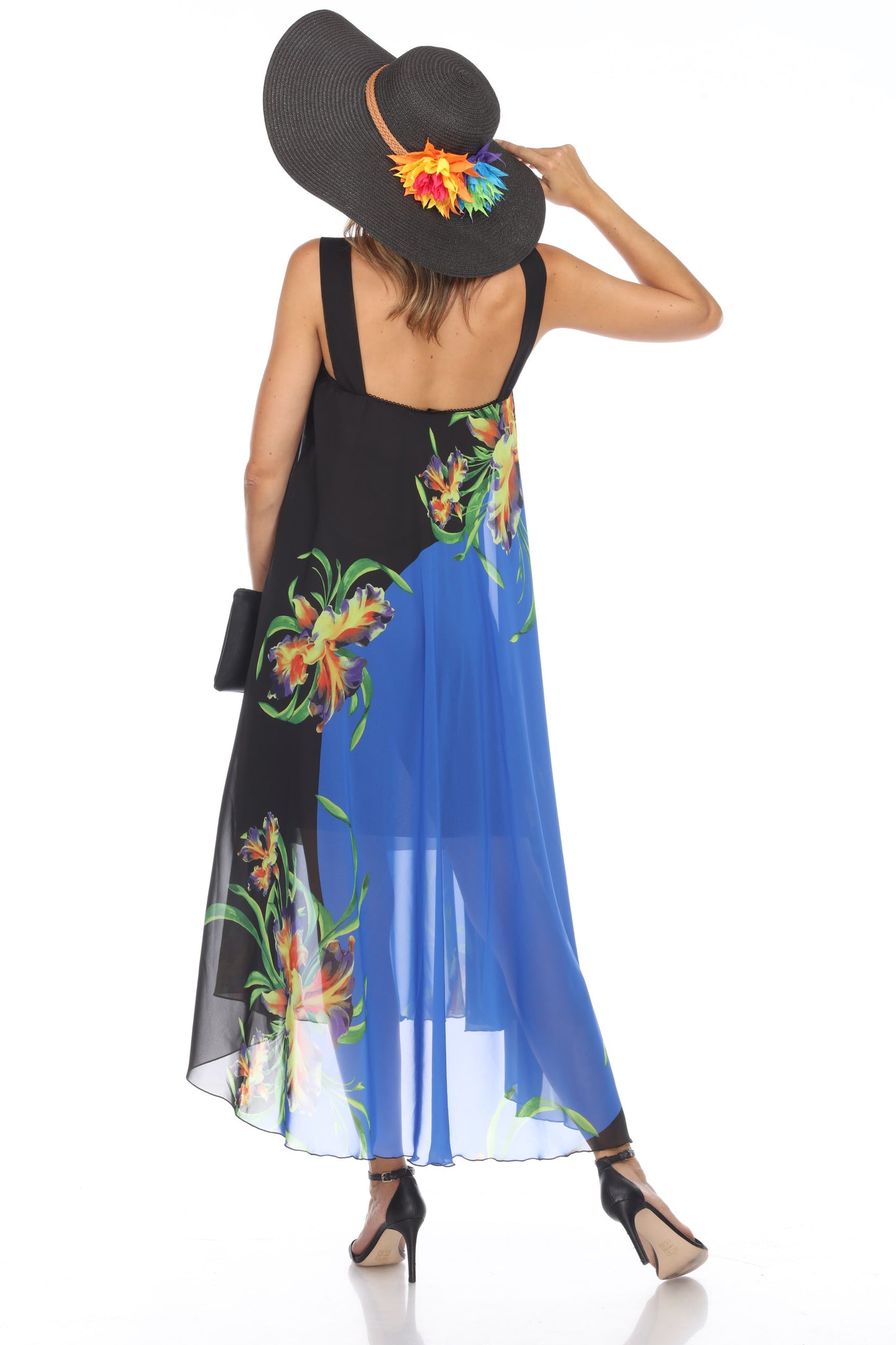 Circular Chiffon Flower Print Long Dress