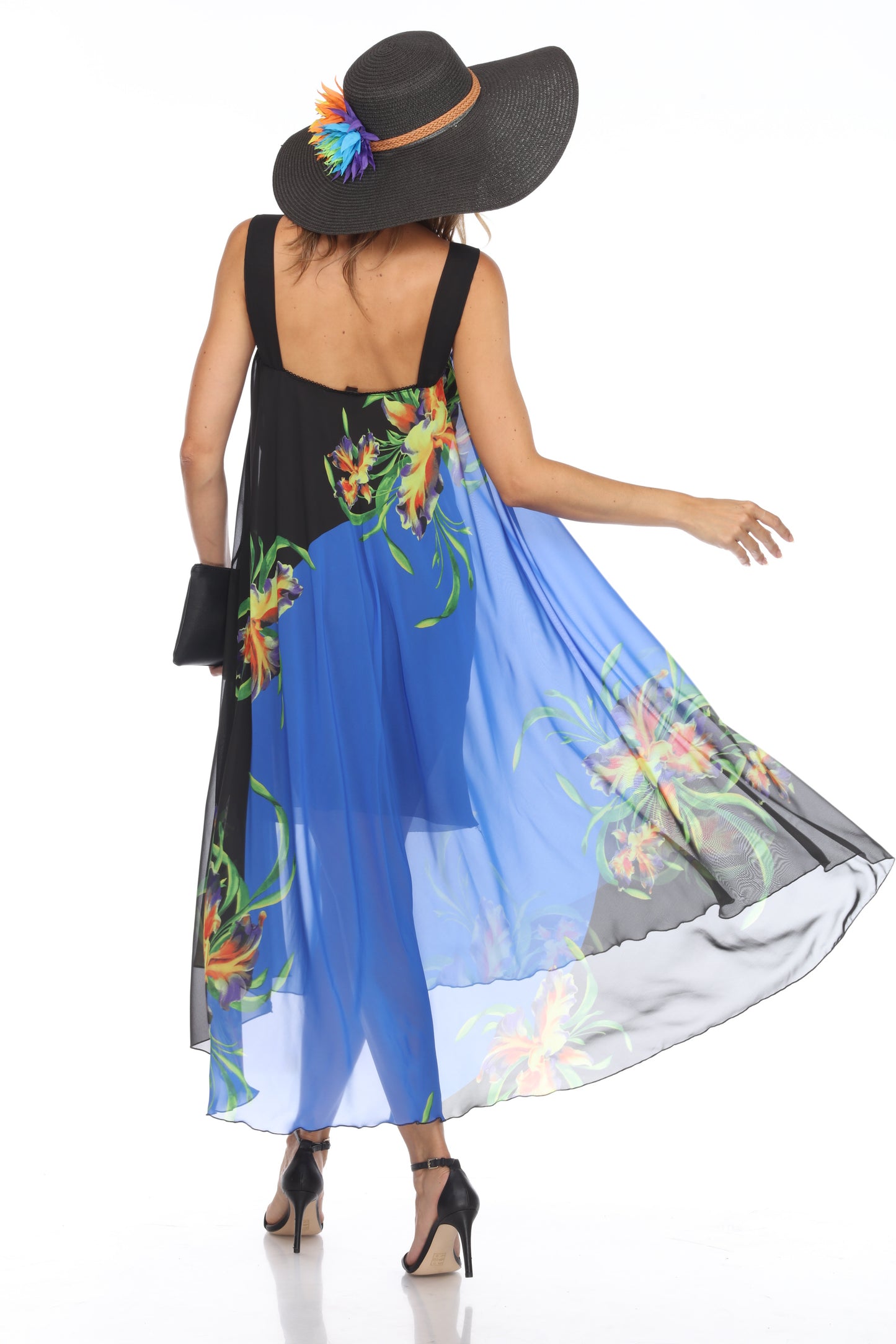 Circular Chiffon Flower Print Long Dress