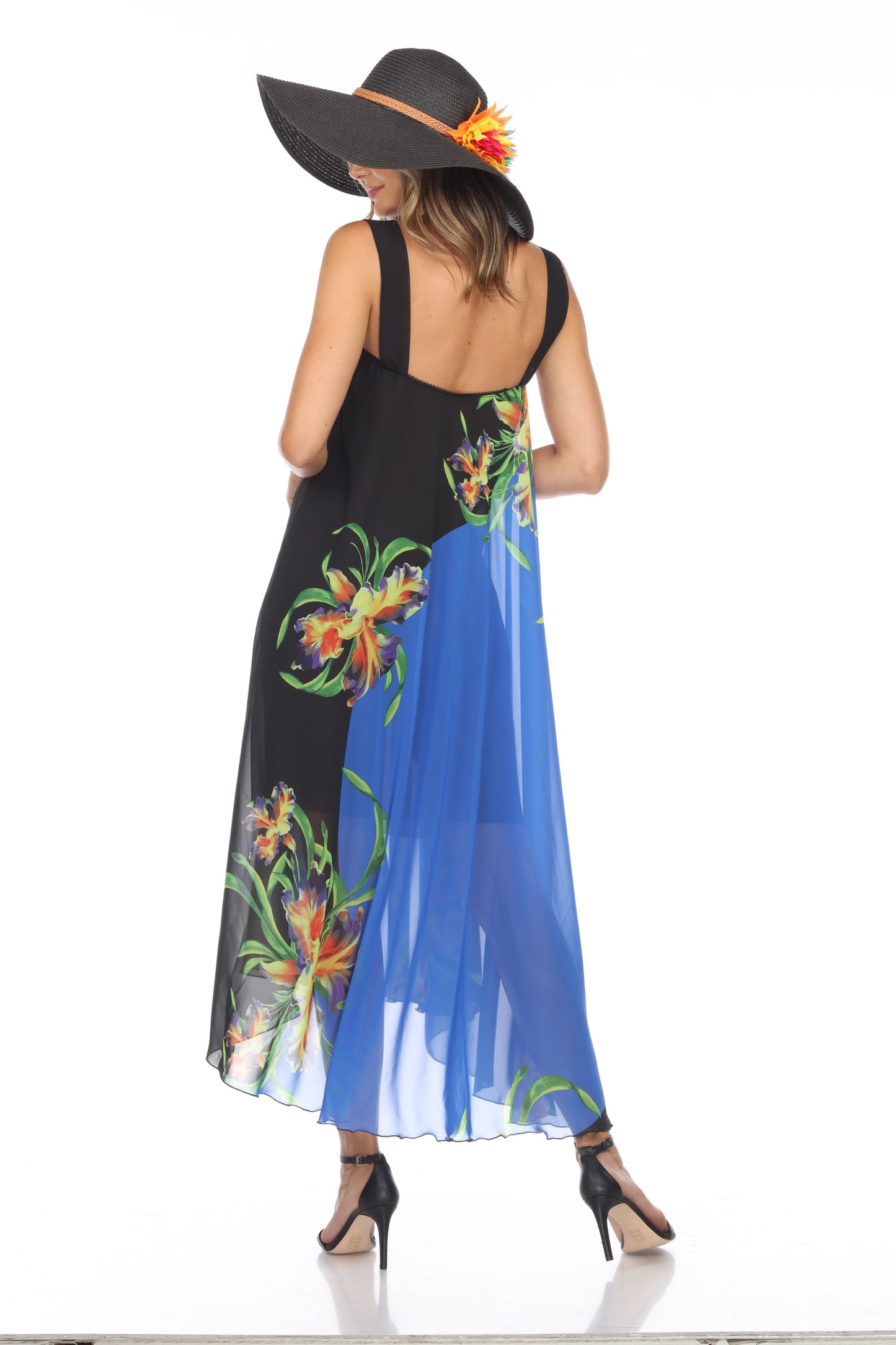 Circular Chiffon Flower Print Long Dress