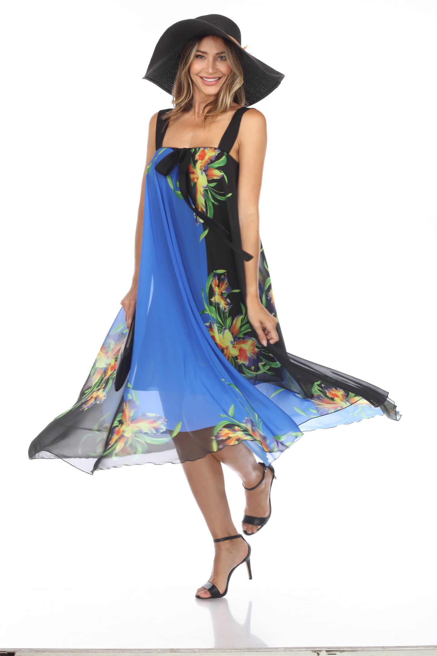 Circular Chiffon Flower Print Long Dress