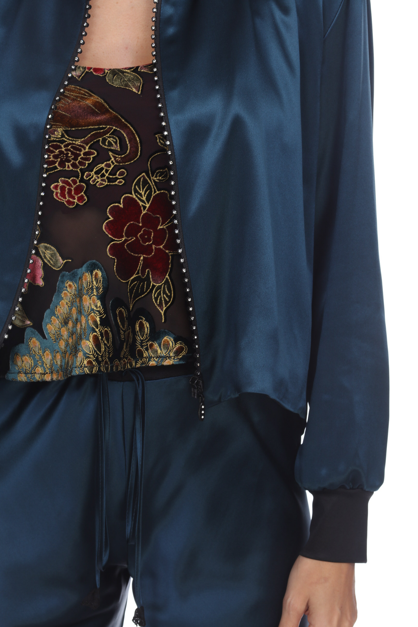 Solid Rhinestone Zipper Jacket