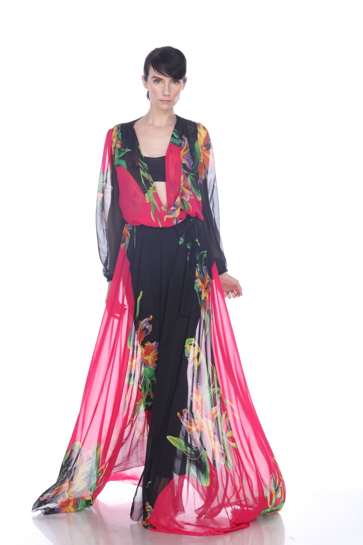 Floral Chiffon Long Coat