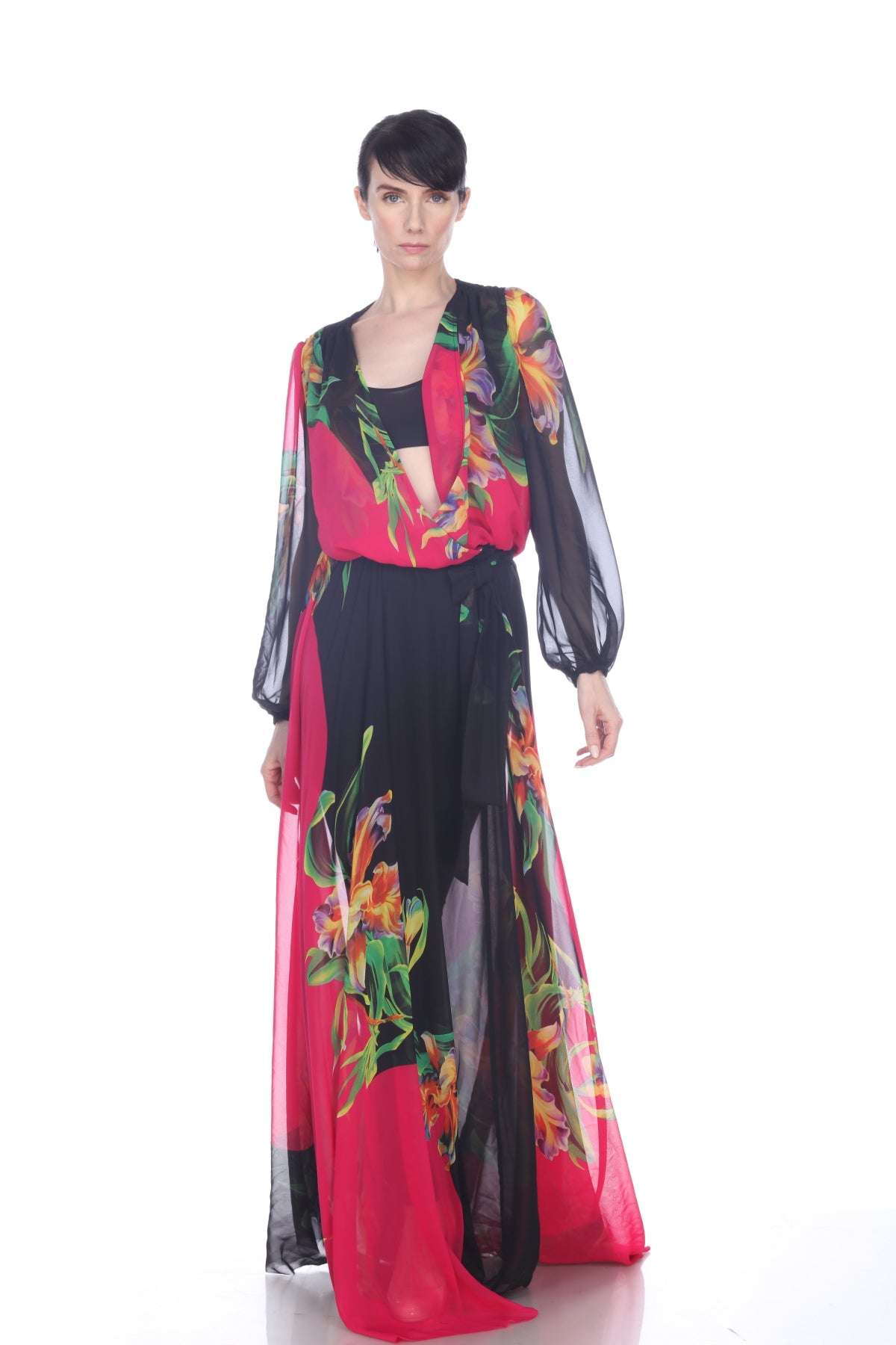 Floral Chiffon Long Coat