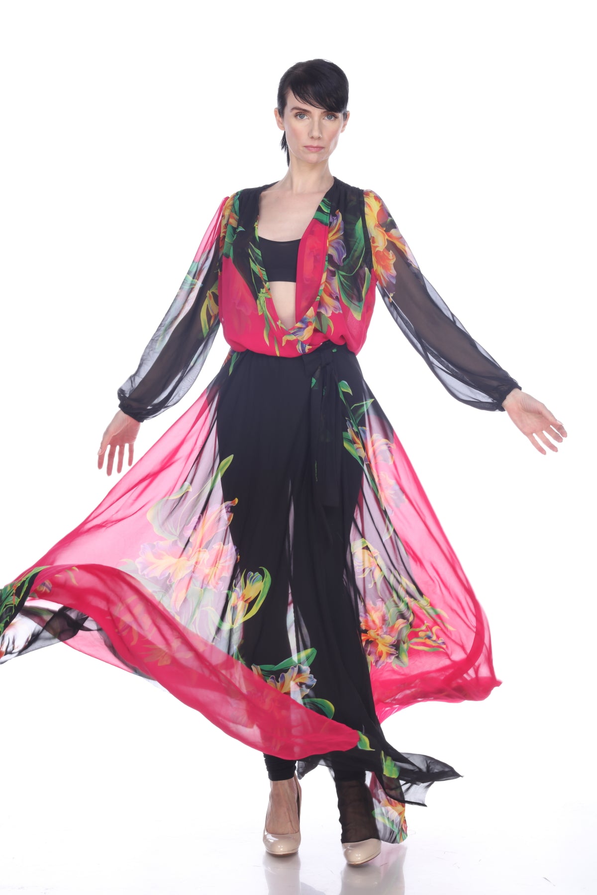 Floral Chiffon Long Coat