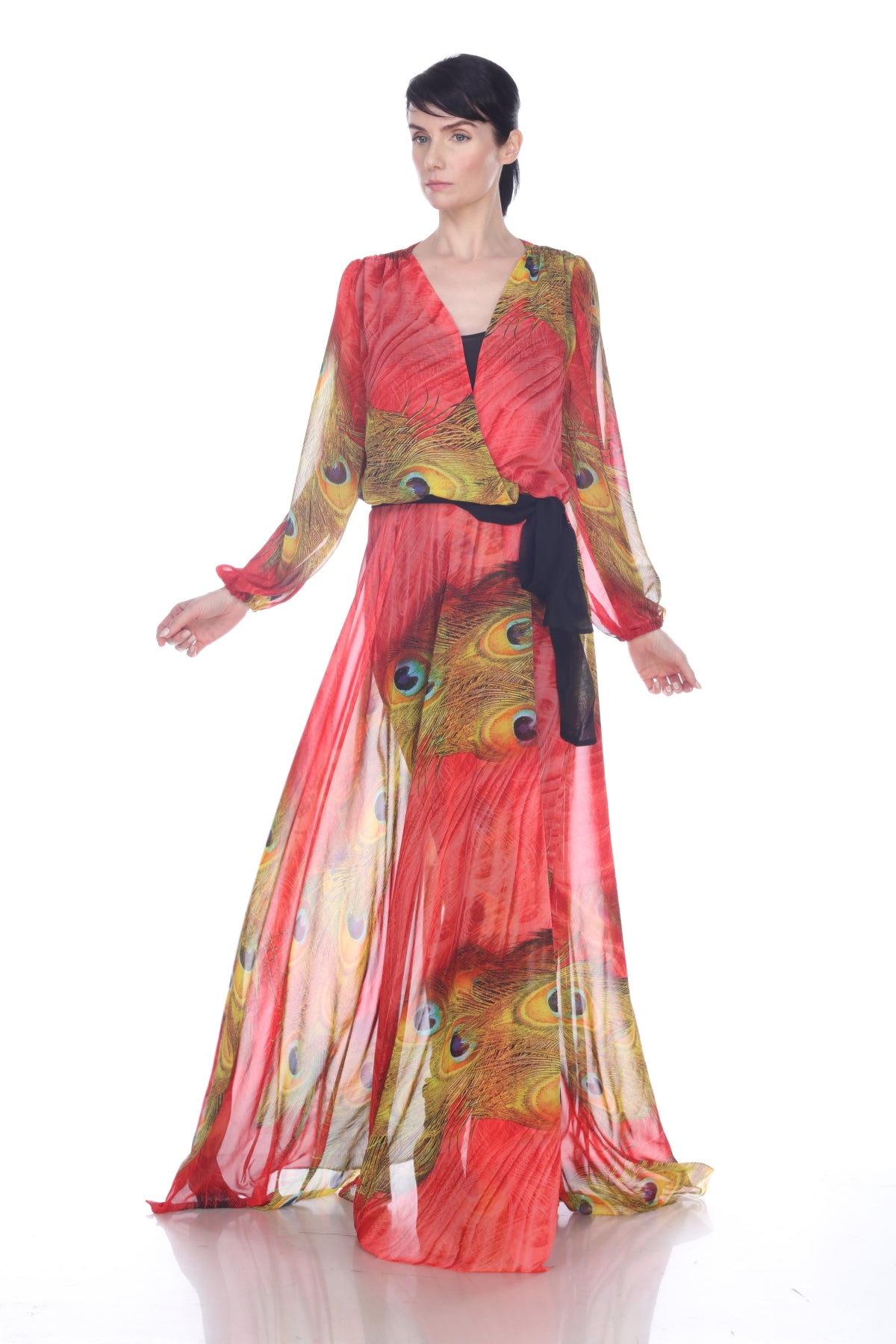 Peacock Chiffon Long Coat