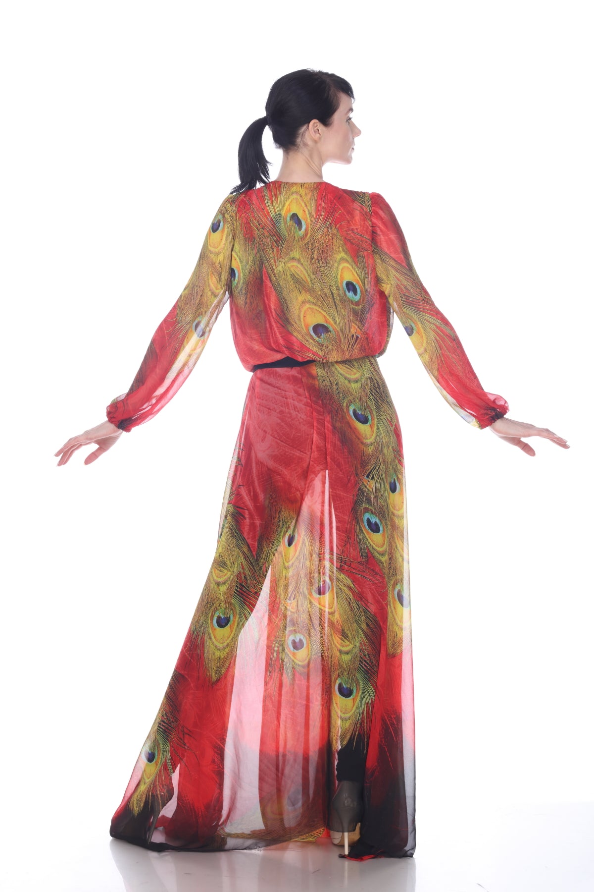 Peacock Chiffon Long Coat