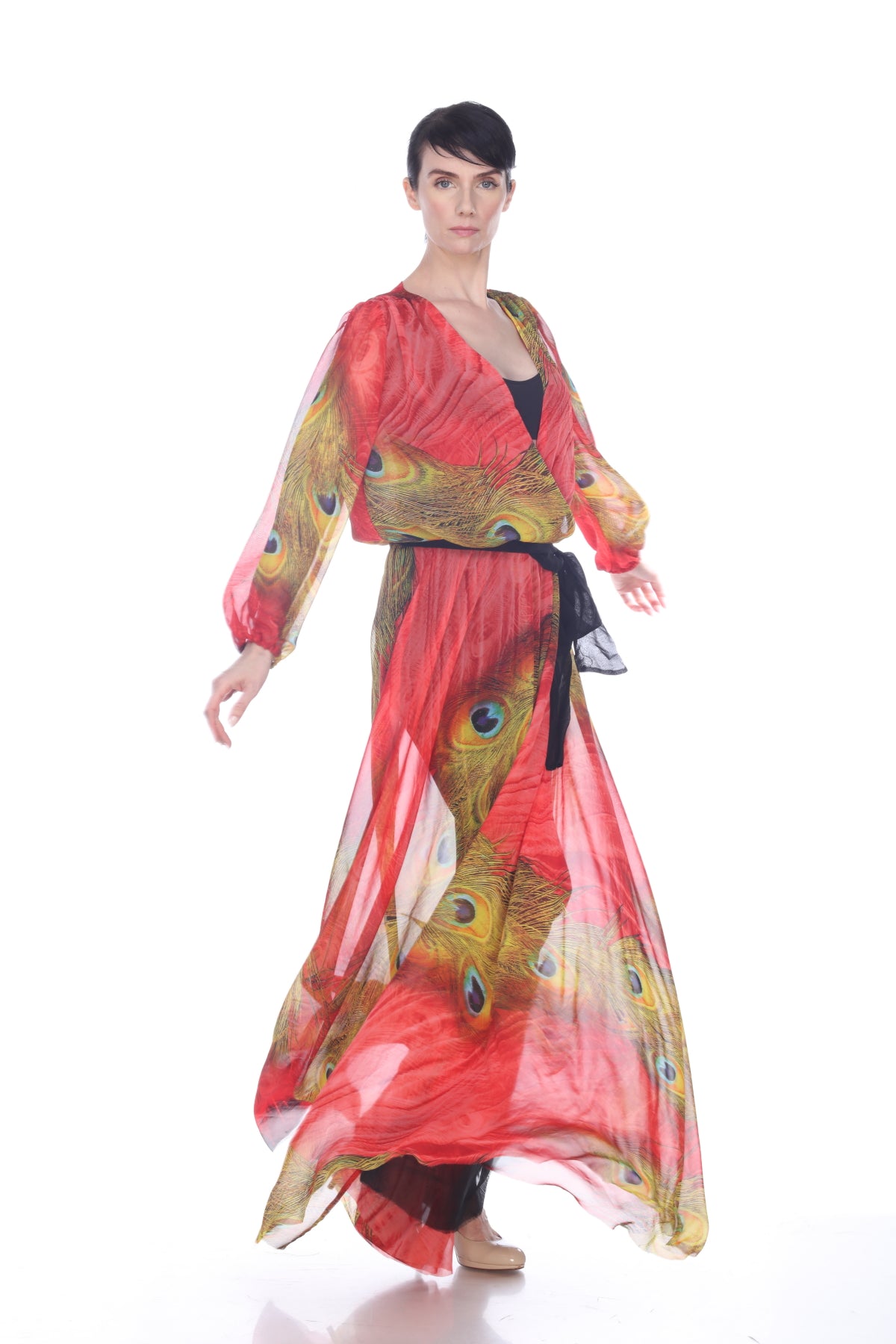 Peacock Chiffon Long Coat