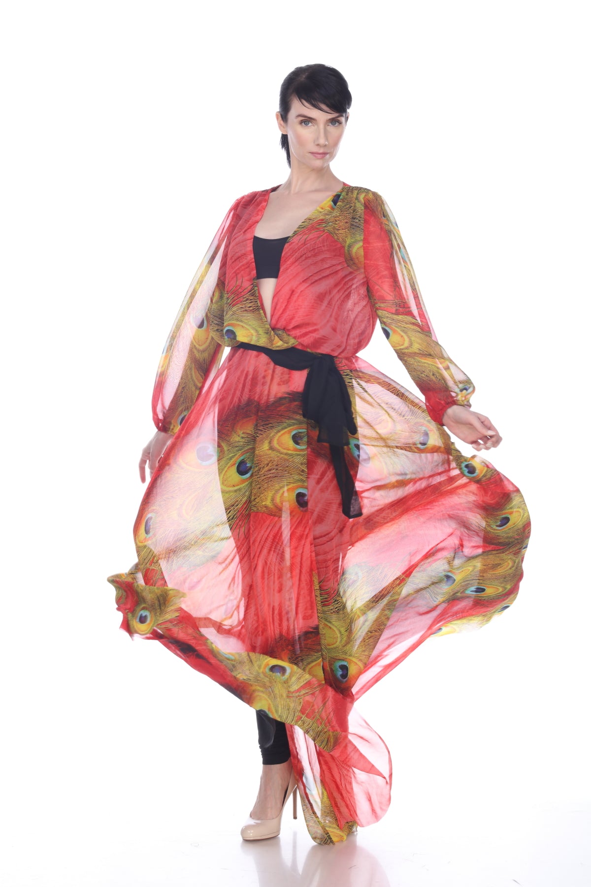 Peacock Chiffon Long Coat