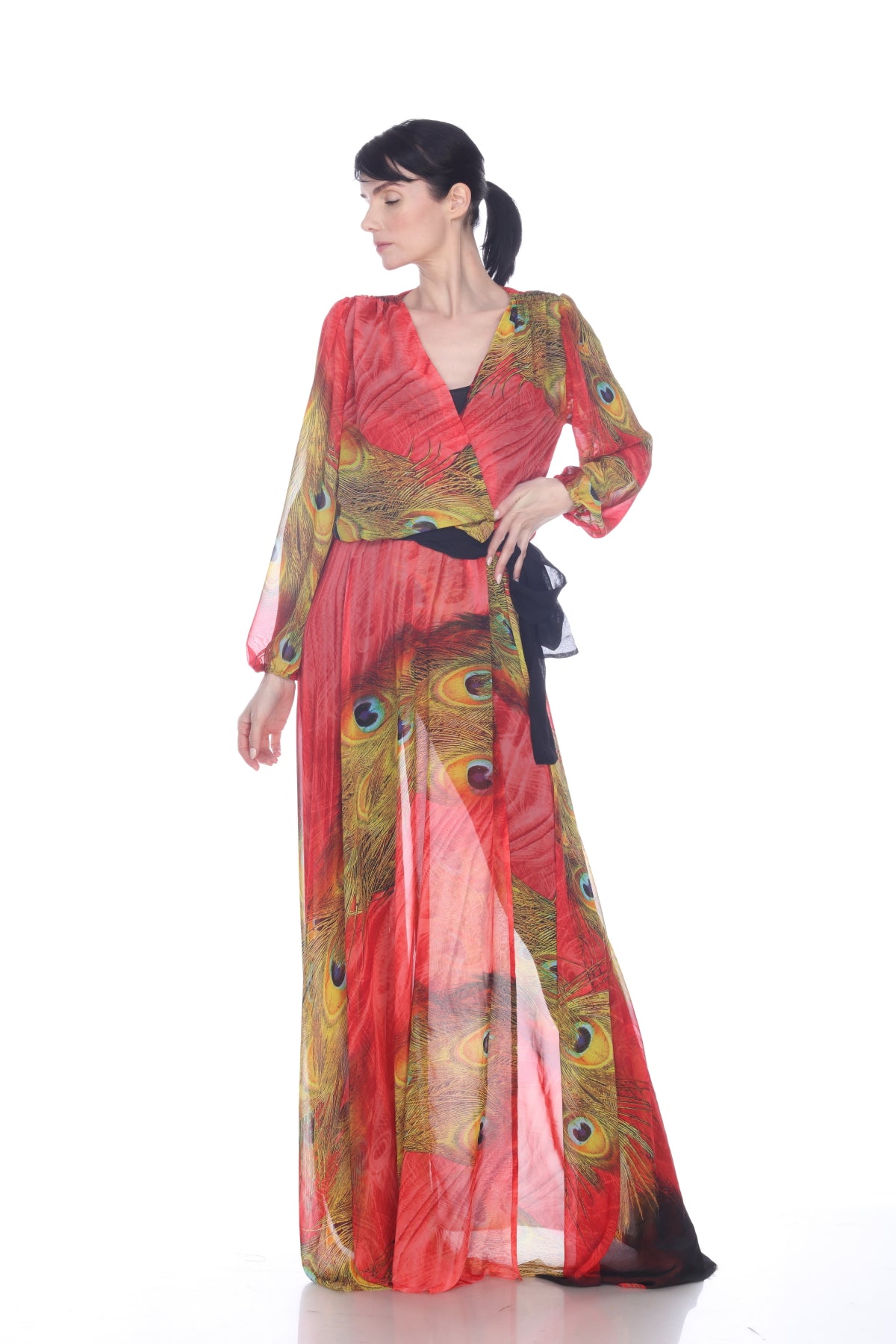 Peacock Chiffon Long Coat