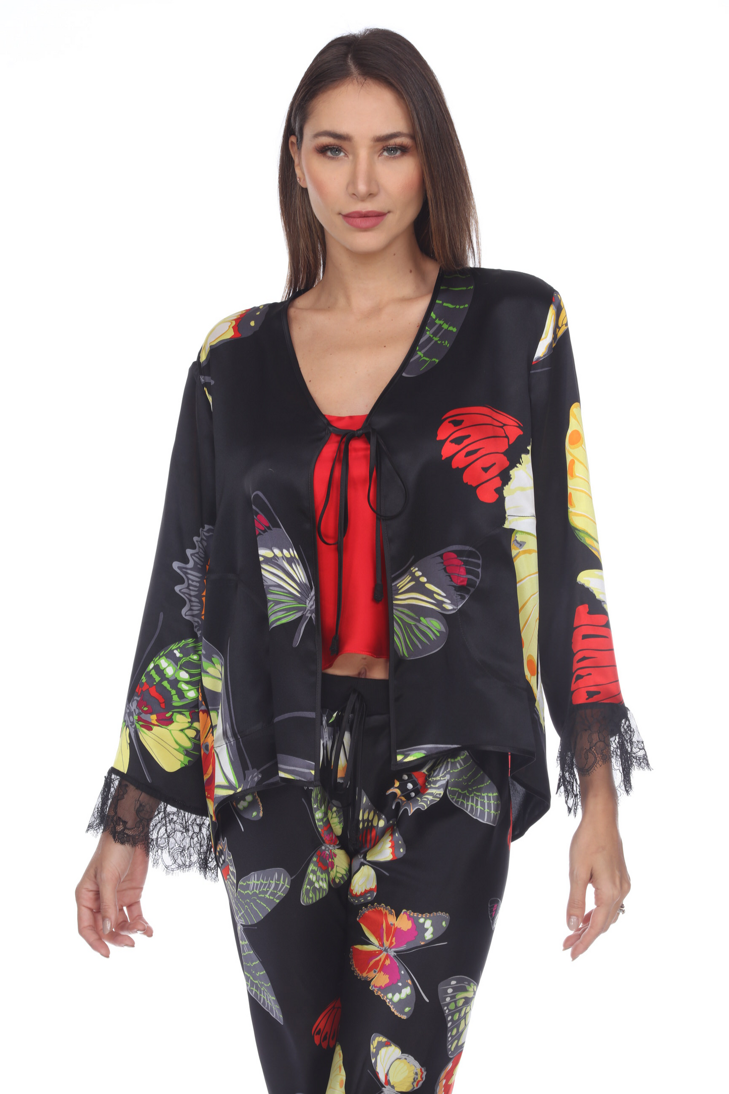 Printed Charmeuse Lace Top