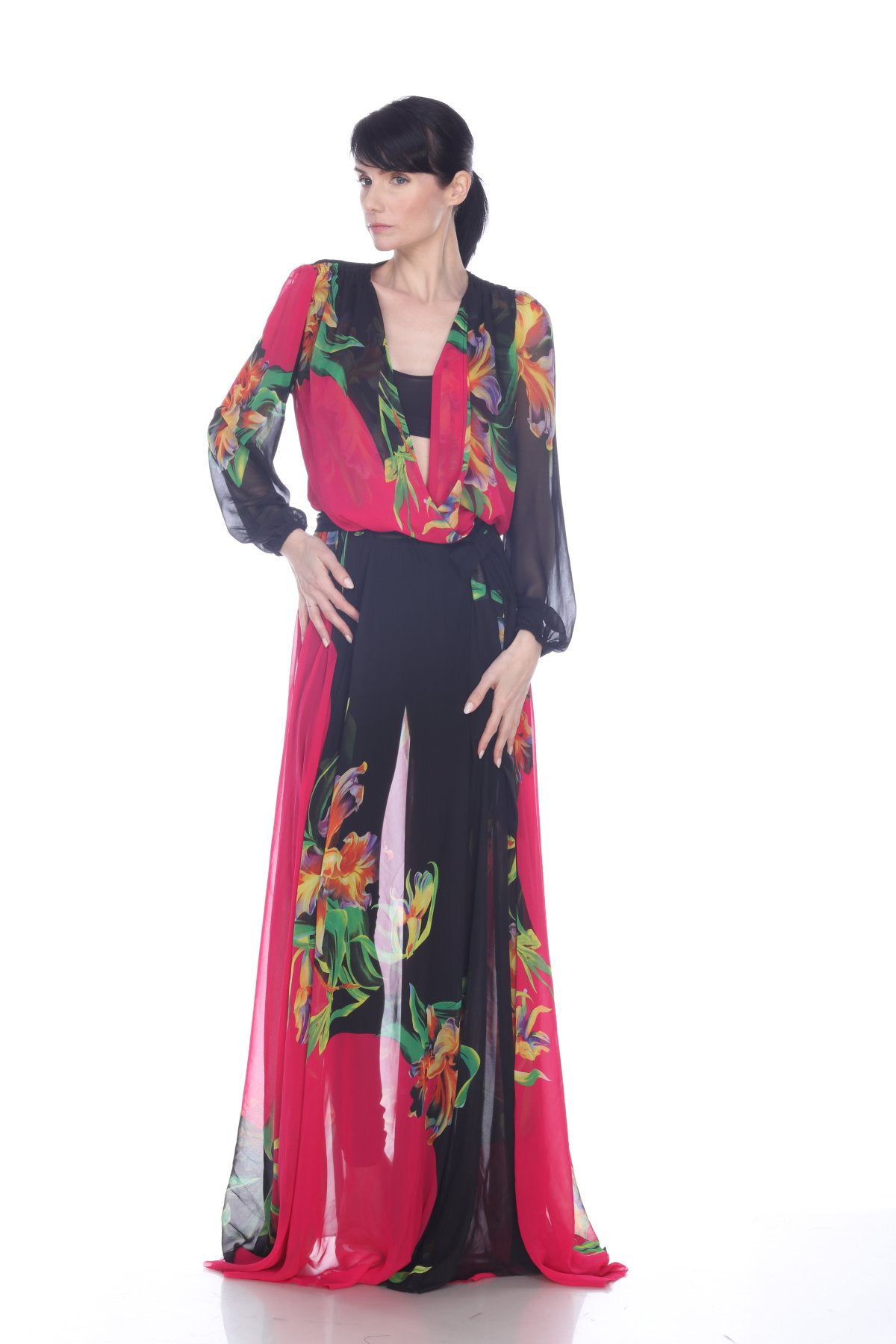 Floral Chiffon Long Coat