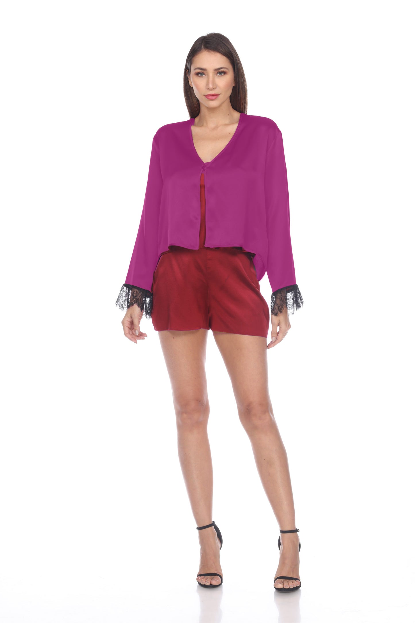 Solid Charmeuse Lace Top