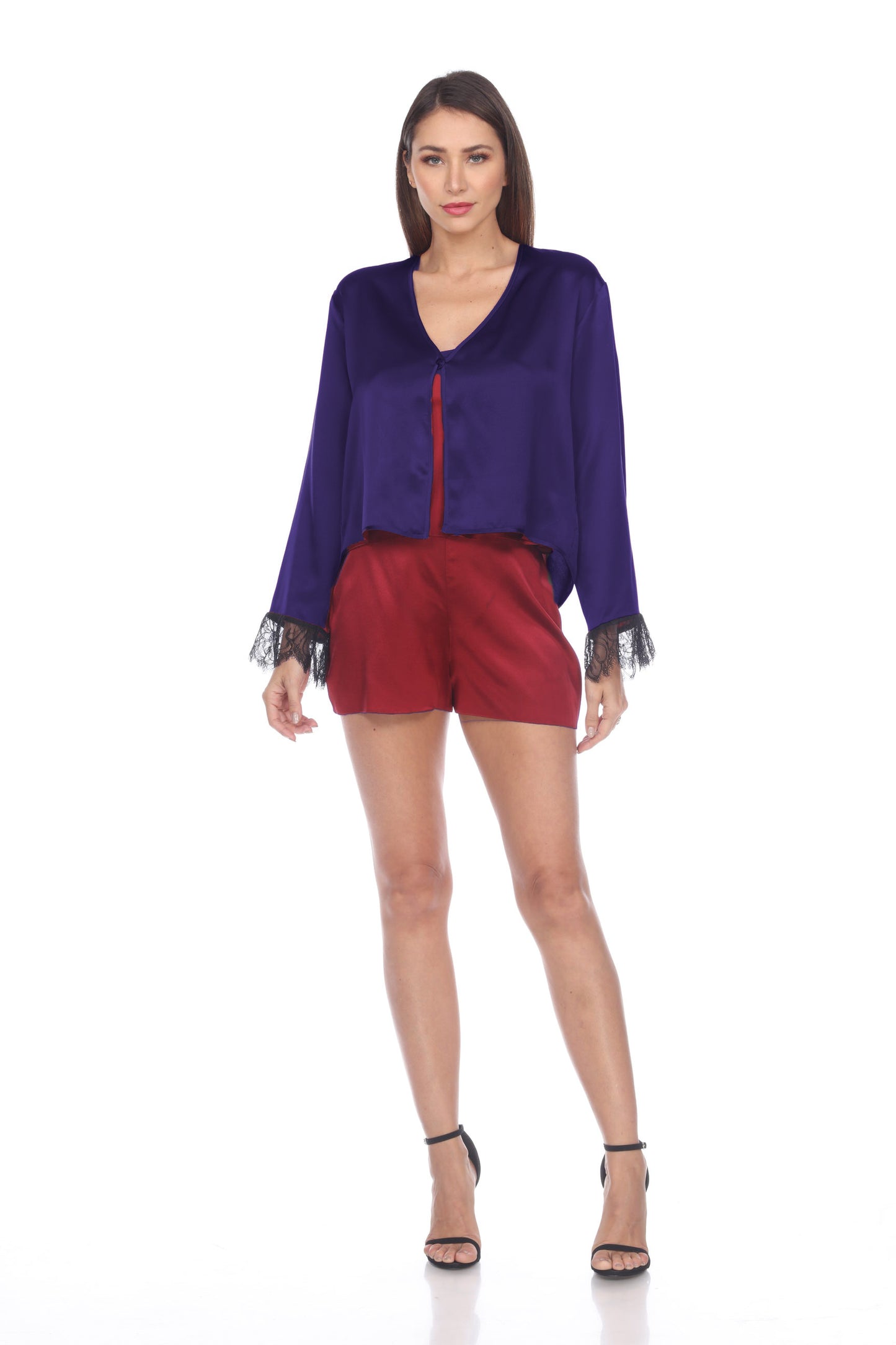 Solid Charmeuse Lace Top
