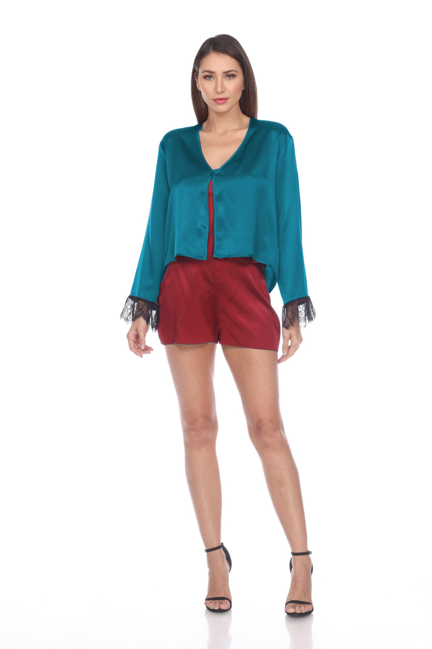 Solid Charmeuse Lace Top