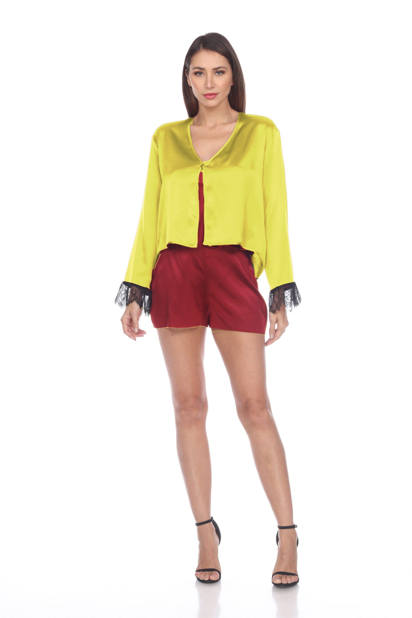 Solid Charmeuse Lace Top
